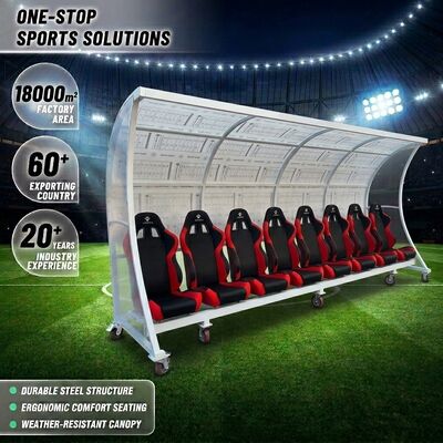 Bom preço Dugout personalizável da equipe de futebol com telhado PC resistente a intempéries e abrigo de banco portátil com garantia de 3 anos em linha