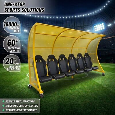 Bom preço Dugout de equipe de futebol de cor personalizável com telhado PC resistente a intempéries e abrigo de banco portátil com garantia de 3 anos em linha