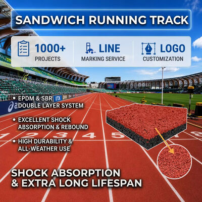 Bom preço IAAF Certificado resistente a intempéries Sandwich PU pista de corrida com opções de cores personalizáveis em linha
